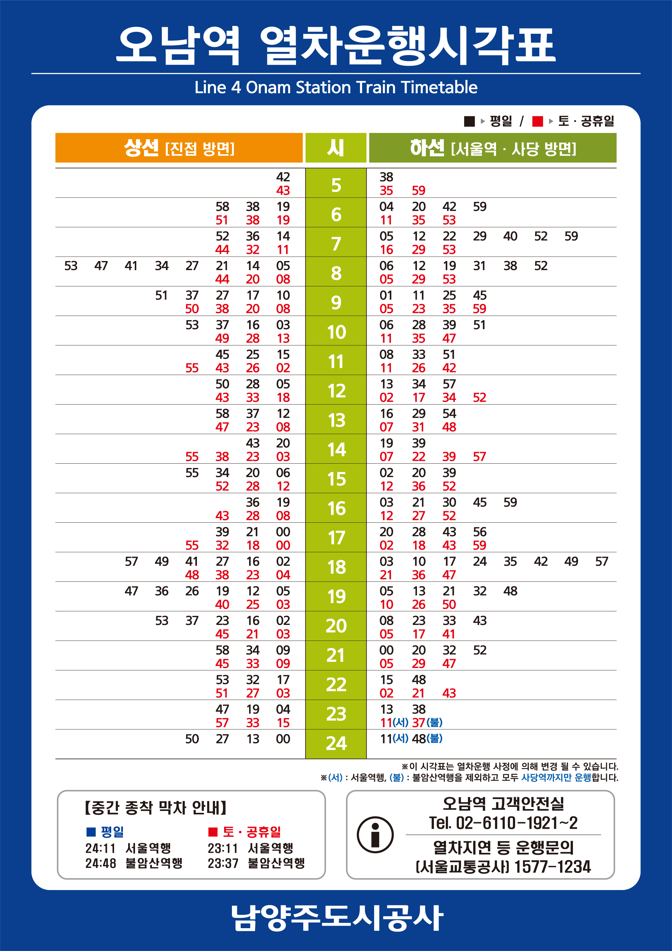 진접역←오남역→별내별가람역